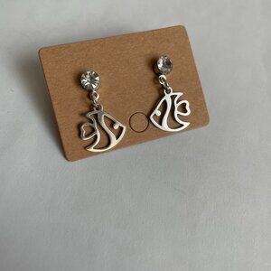 Silver Tone Fish Stud Dangle Pierced Earrings NWT